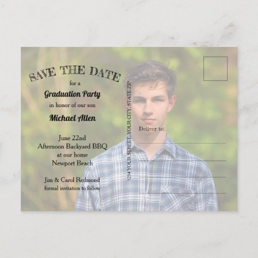 Carte Postale Élégante Graduation de script ENREGISTRER LA DATE (Dos)