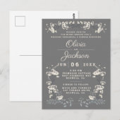 Carte postale élégante grise avec motif floral pou (Devant / Derrière)