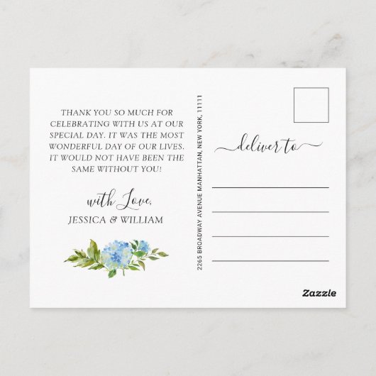 Carte Postale Elégante Hydrangée Bleue Merci verdoyant (Dos)