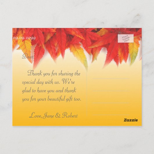 Carte Postale Elégante, jolie mariage de automne faveur merci (Dos)