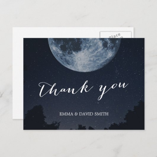 Carte Postale Elégante Lune & Etoiles Mariage Merci (Devant / Derrière)