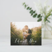 Carte postale élégante Mariage de script Merci (Debout devant)