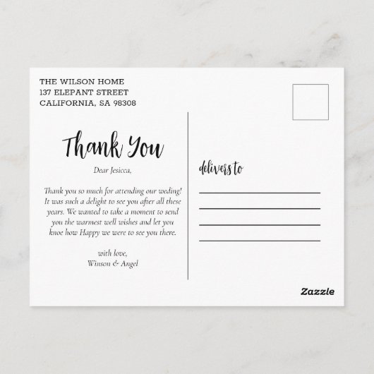 Carte postale élégante Mariage de script Merci (Dos)