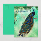 Carte Postale Élégante oeuvre vintage de paon (Devant / Derrière)