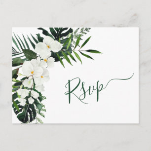 Carte Postale Elégante Orchidées Blanches Bohème Mariage RSVP