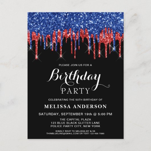 Carte Postale Elégante Parties scintillant rouge Bleu Dérive Pat (Devant)