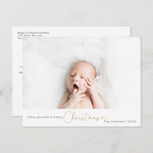 Carte Postale Élégante Parties scintillant Script Noël Photo de  (Devant / Derrière)