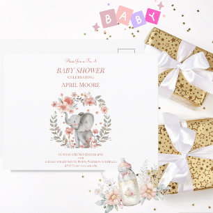 Carte Postale Élégante petite fille Baby shower d'éléphant rose