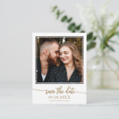 Carte Postale Élégante Photo de Mariage à l'Écriture Dorée Save (Debout devant)