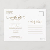 Carte Postale Élégante Photo de Mariage à l'Écriture Dorée Save (Dos)