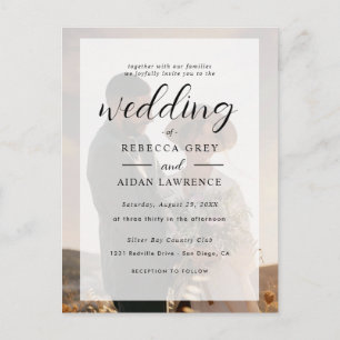 Carte Postale Élégante Photo de Mariage avec Bordure en Or Blanc