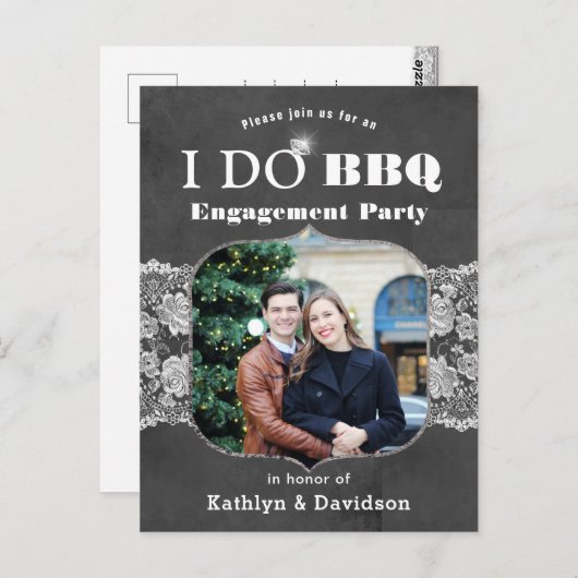 Carte Postale Élégante photo en dentelle I DO Fiançailles Invita (Devant / Derrière)