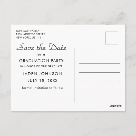 Carte Postale Élégante Photo Graduation Enregistrer la Date (Dos)