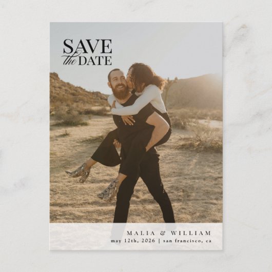 Carte Postale Élégante photo moderne Enregistrer la date (Devant)