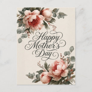 Carte Postale Élégante Pivoine Vintage Joyeuse Fête des Mères
