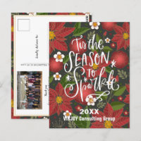 Élégante Poinsettia Rouge Floral Green Photo Busin