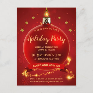 Carte Postale Élégante Red Bauble Noël Invitation