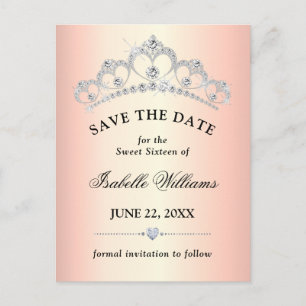 Carte Postale Élégante Rose Gold Sweet 16 Save The Date