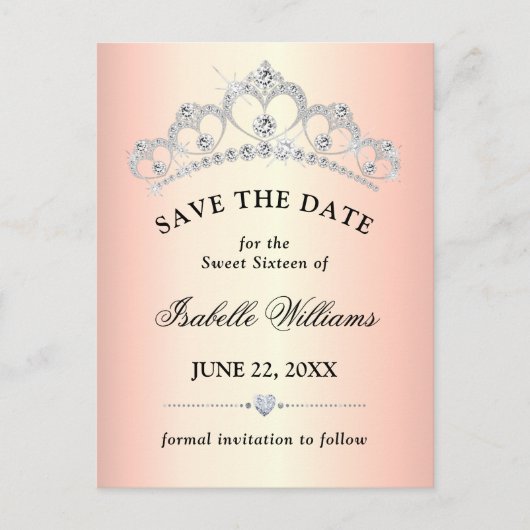 Carte Postale Élégante Rose Gold Sweet 16 Save The Date (Devant)