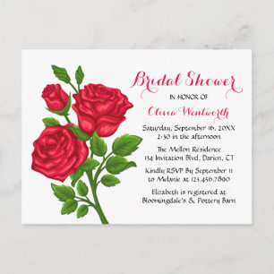 Carte Postale Elégante Rose Rouge Floral Douche nuptiale Invitat