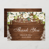 Carte Postale Elégante Roses Blanches Dentelle Rustique Merci Ca (Devant / Derrière)