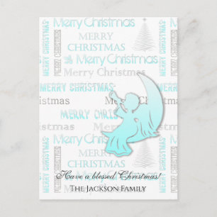Carte Postale Élégante typographie de Noël Turquoise et Argent