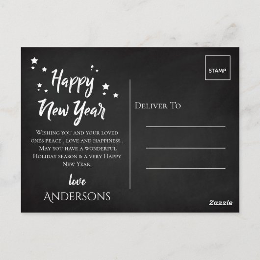 Carte Postale Élégante typographie noir blanc Nouvel An 2024 Pho (Dos)