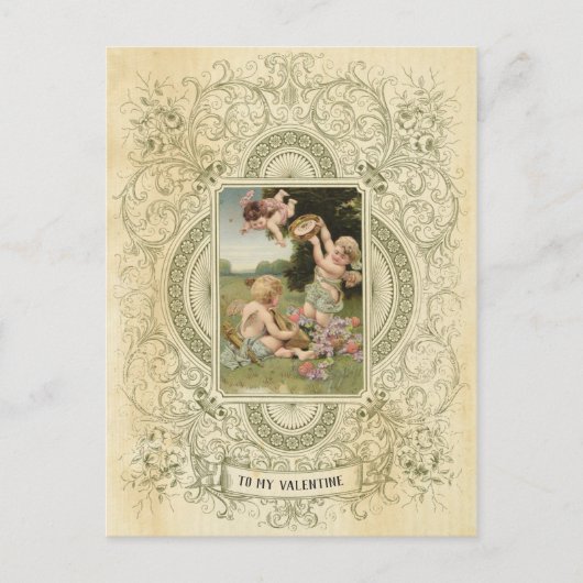 Carte Postale Élégante Valentines Jour Cherub Illustration Vinta (Devant)