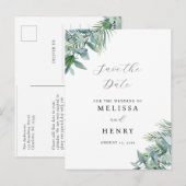 Carte Postale Elégante verdure Eucalyptus Enregistrer la date Ca (Devant / Derrière)