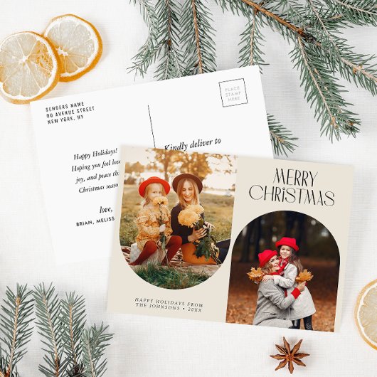 Carte Postale Élégantes deux photos de vacances de Noël