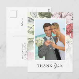 Carte Postale Élégantes Fleurs Photo Mariage Merci