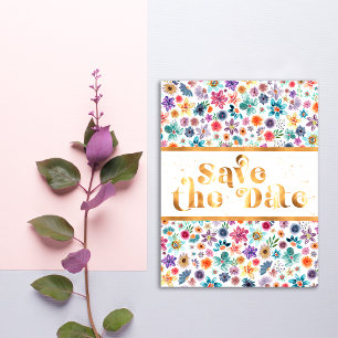 Carte Postale Élégantes Fleurs Sauvages Or et Blanc Faire Part d