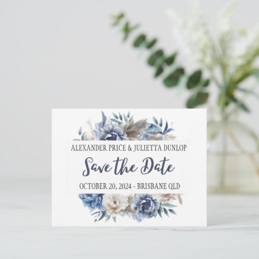 Carte Postale Élégantes pivoines, roses & pampas - Save the date (Debout devant)