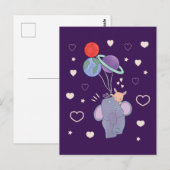 Carte Postale Élément et Lapin Montgolfière spatiale | Fantaisis (Devant / Derrière)
