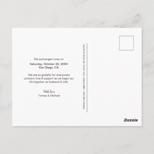 Carte Postale Elément photo moderne Just Married Script Mariage (Dos)