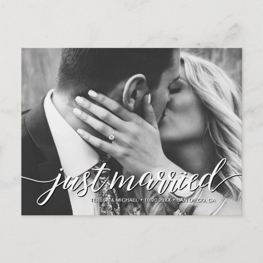 Carte Postale Elément photo moderne Just Married Script Mariage (Devant)