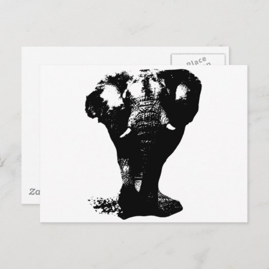 Carte Postale Élément Pop Art Éléphant Noir & Blanc (Devant / Derrière)