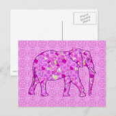 Carte Postale Eléphant à fleurs - orchidée et magenta (Devant / Derrière)