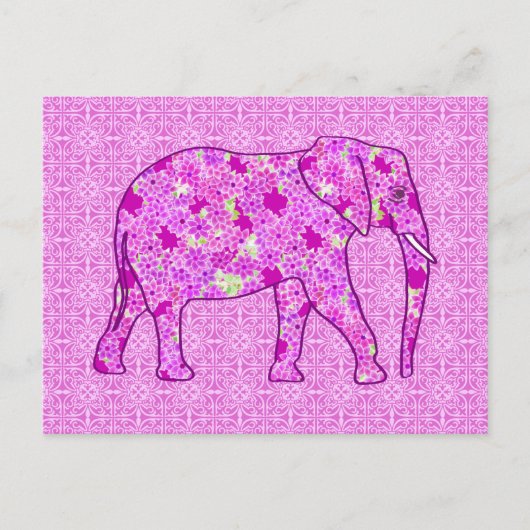 Carte Postale Eléphant à fleurs - orchidée et magenta (Devant)