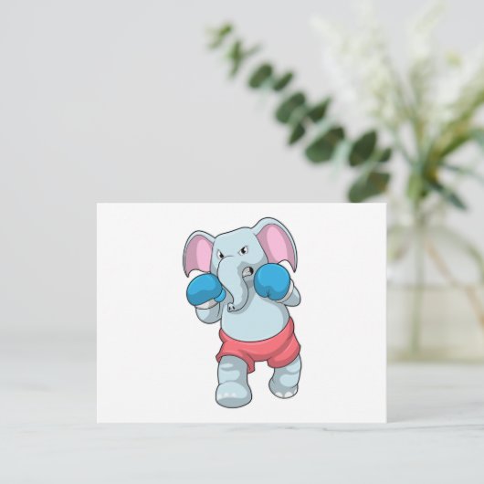 Carte Postale Éléphant à la boxe avec des gants de boxe (Debout devant)