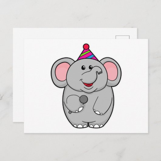 Carte Postale Eléphant à la fête avec microphone (Devant / Derrière)