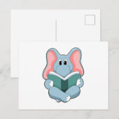 Carte Postale Éléphant à la lecture avec un livre (Devant / Derrière)