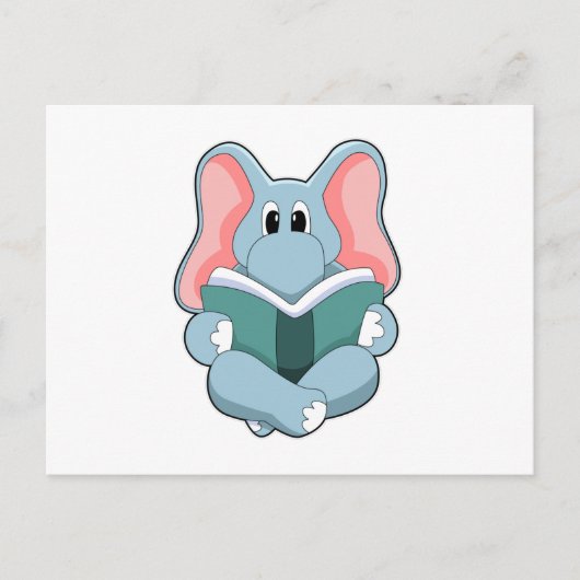 Carte Postale Éléphant à la lecture avec un livre (Devant)