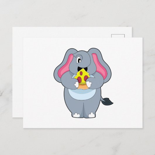 Carte Postale Eléphant à la pizza (Devant / Derrière)