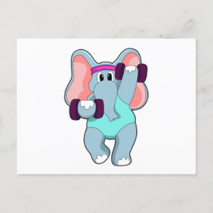 Carte Postale Éléphant à l'entraînement en force avec haltères