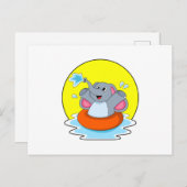 Carte Postale Eléphant à nager avec Lifebuoy (Devant / Derrière)