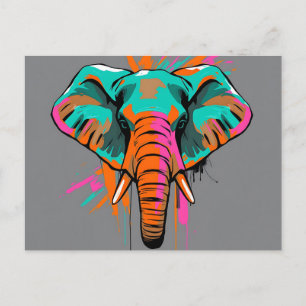 Carte Postale Éléphant Abstrait Vibrant avec Teal Gras