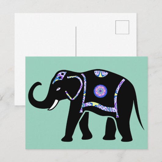 Carte Postale Elephant Animal Abstract Decorative Patterns (Devant / Derrière)