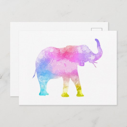Carte Postale Eléphant aquarelle (Devant / Derrière)