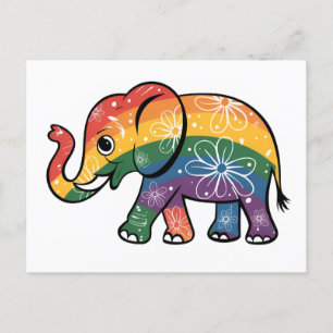 Carte Postale Eléphant arc-en-ciel
